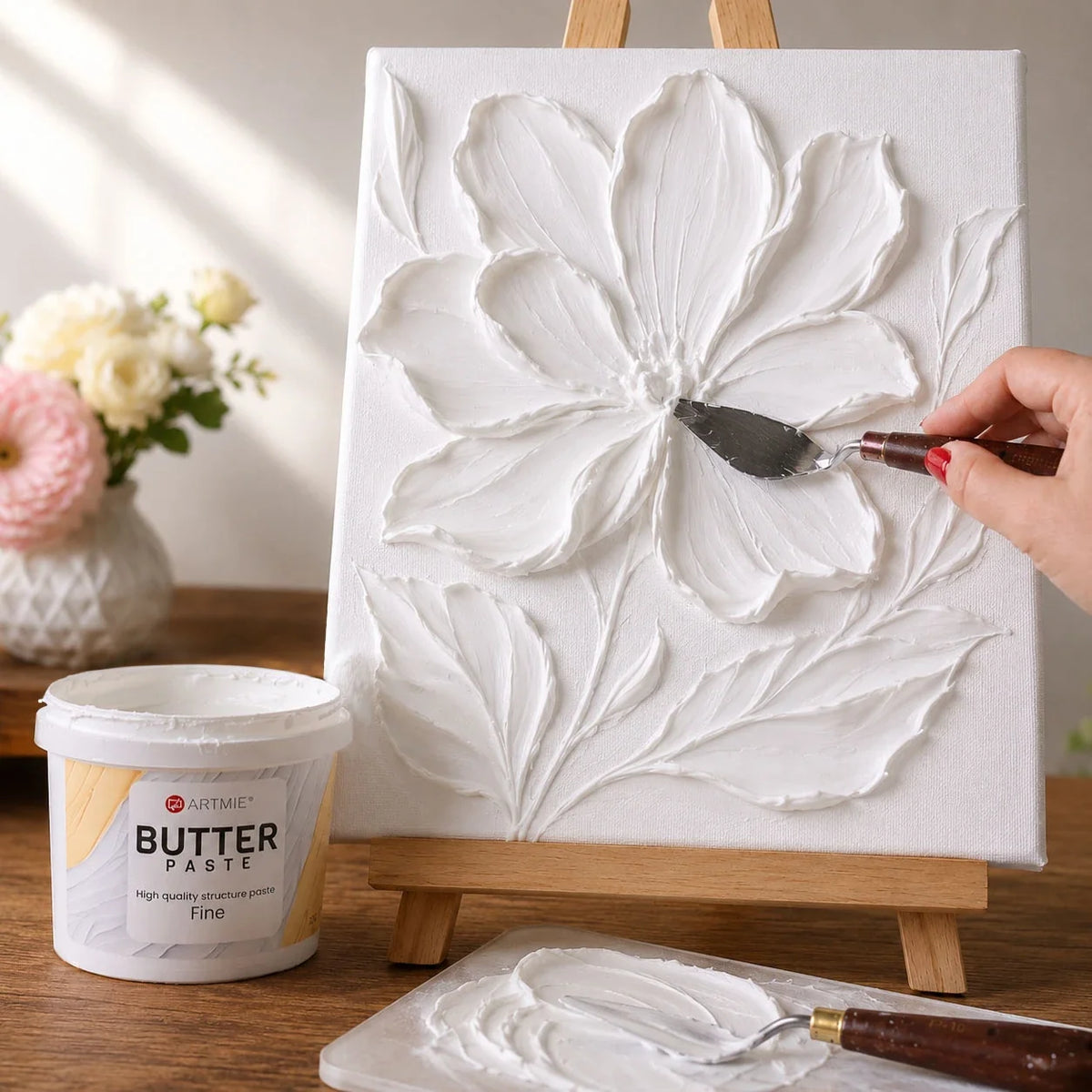 3D floral relief painting made with ARTMiE Butter Fine texture paste