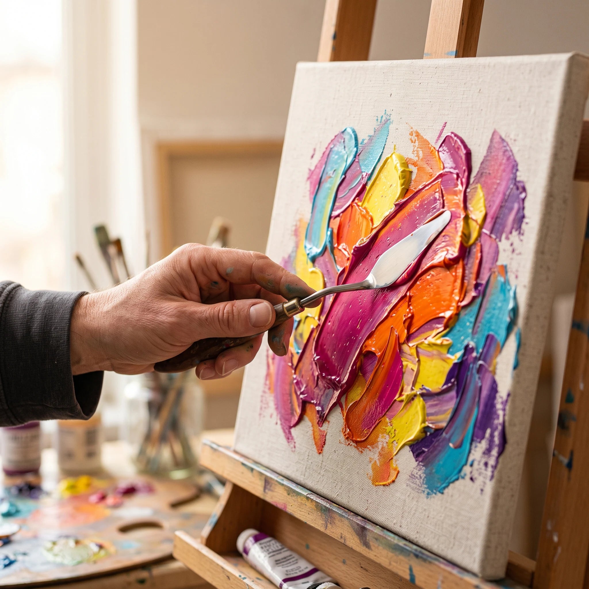 Applying Thick El Greco Acrylic Paint with a Palette Knife — Impasto Effect