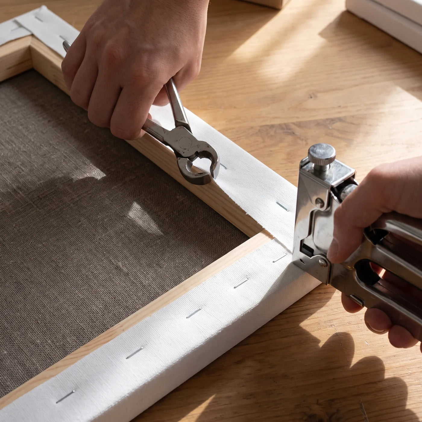 Stretching Linen Canvas over Spruce Stretcher Bars