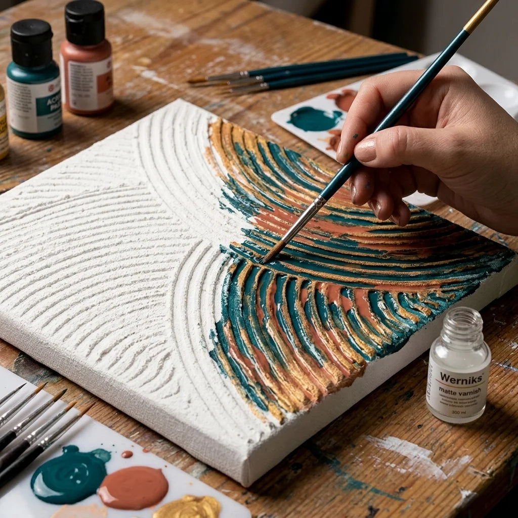 Painting dry relief with acrylics and finishing with varnish