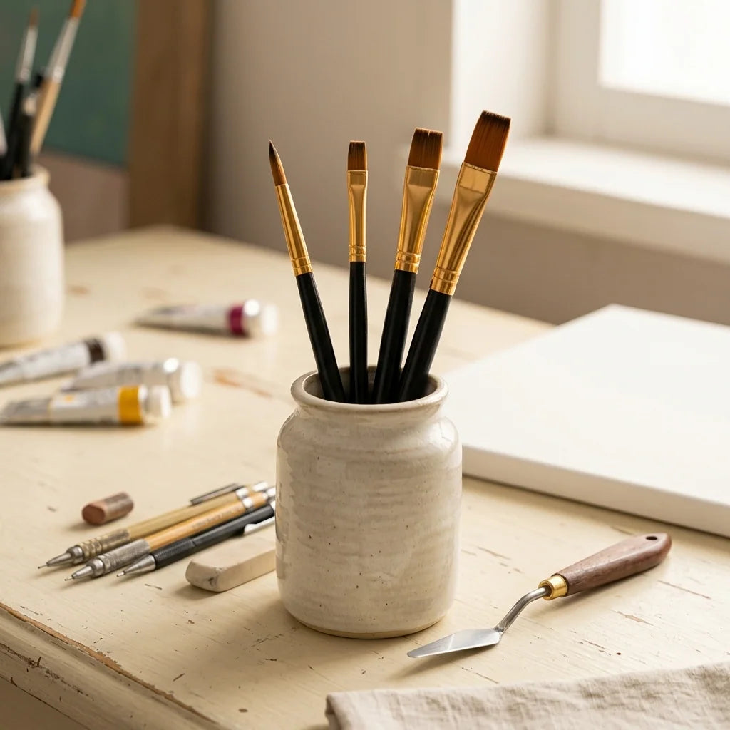 Storing dry brushes with the bristles facing up