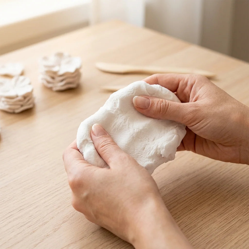Kneading lightweight Cloudy Clay in your hands briefly