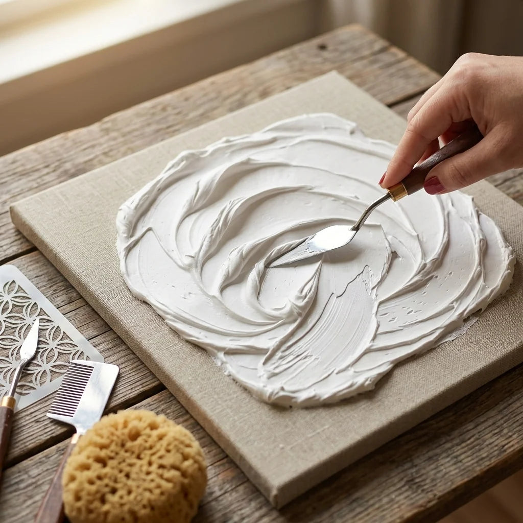 Creating texture with Butter paste — palette knife, sponge, comb, stencil