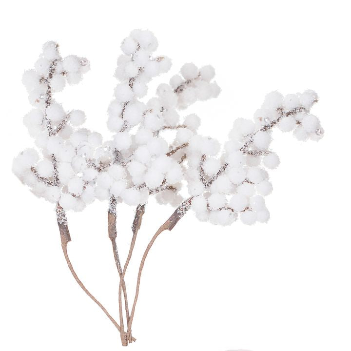 3D Decorative Branches with White Berries, Set of 4