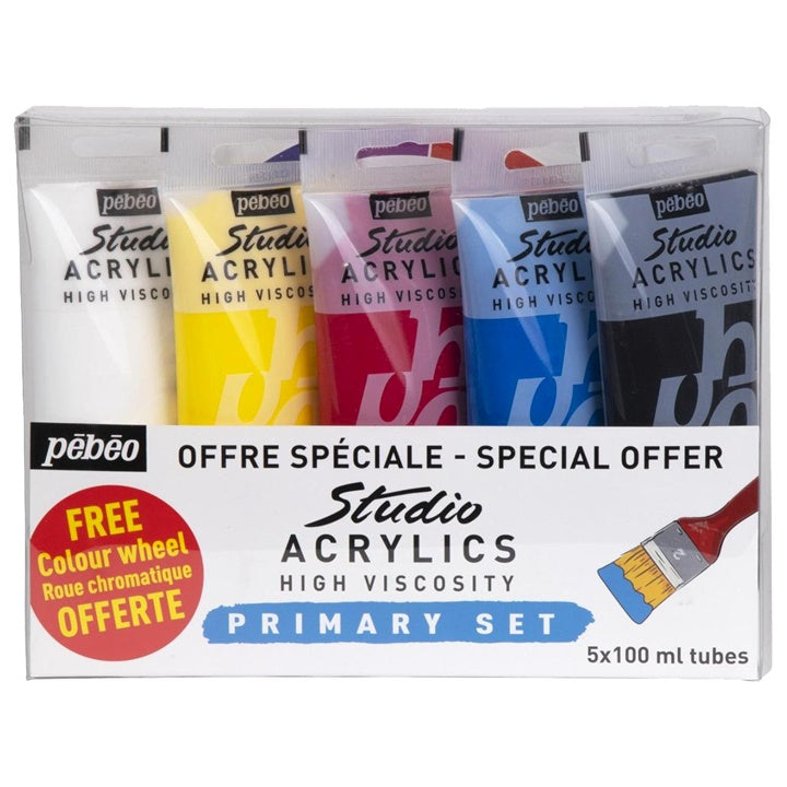 Akrilne boje Pebeo Studio Acrylic - osnovni set - 5 x 100 ml