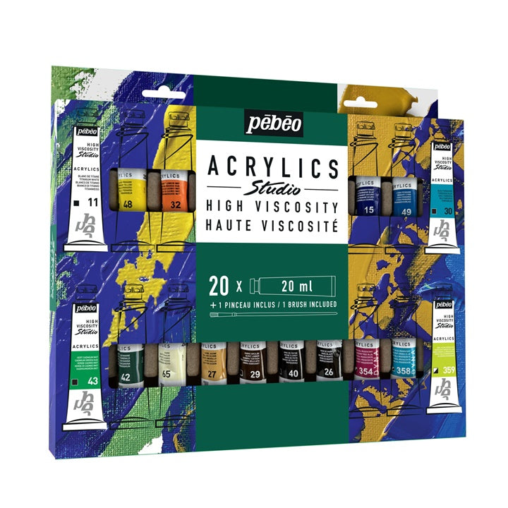 Pebeo Studio visoko viskozne akrilne boje s kistom 20x20 ml