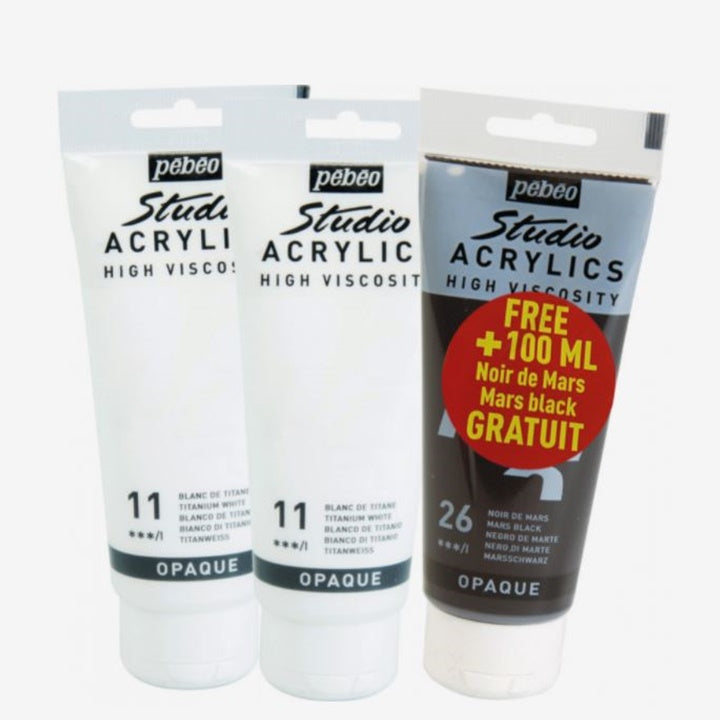 Akrilne boje Pebeo Studio Acrylic - bijela i crna u setu - 3 x 100 ml