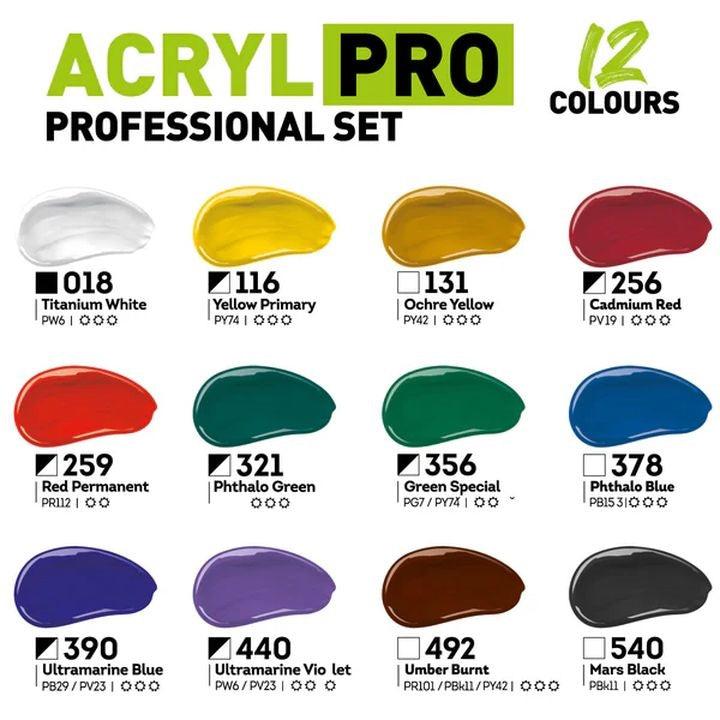ACRYL PRO PROFESSIONAL Комплект акрилни бои 12x75 ml — изображение 2