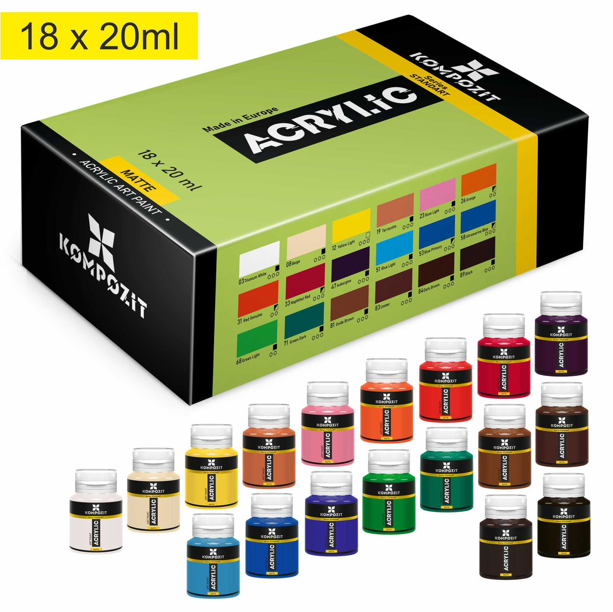 Acrylic Paint Set Kompozit STANDART 18 x 20 ml