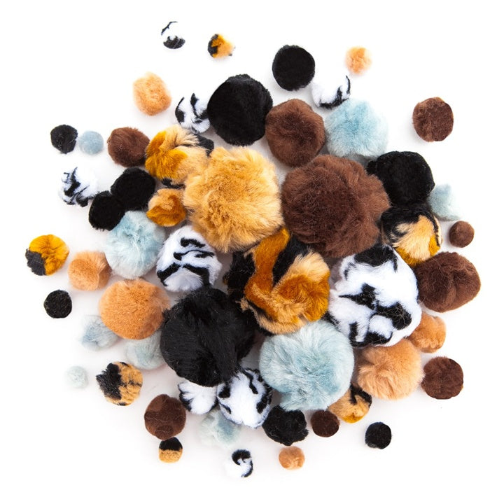 Animal Print Acrylic Pom-Poms | 56 pcs