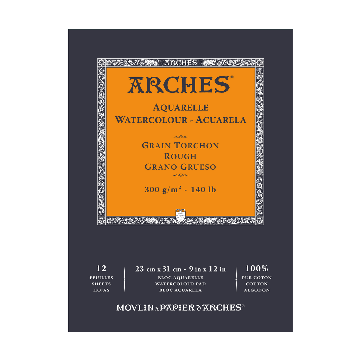 ARCHES Aquarelle Rough-Grain Natural White Watercolor Pad, 300 g/m², 12 Sheets
