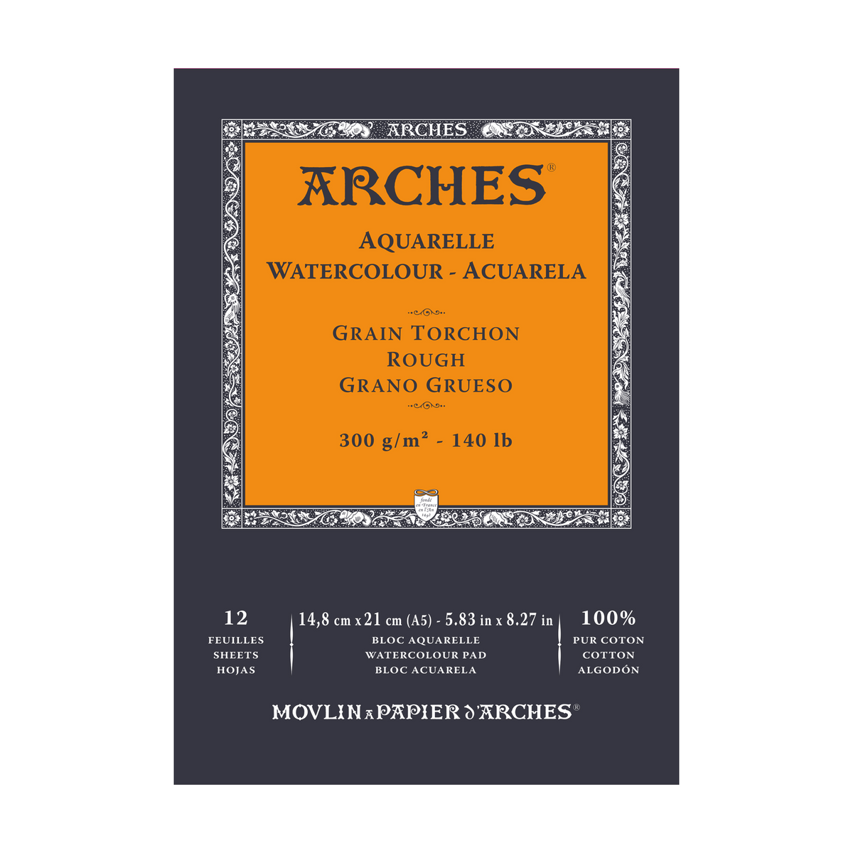 ARCHES Aquarelle Rough-Grain Natural White Watercolor Pad, 300 g/m², 12 Sheets