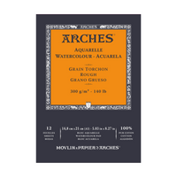 ARCHES Aquarelle Rough-Grain Natural White Watercolor Pad, 300 g/m², 12 Sheets