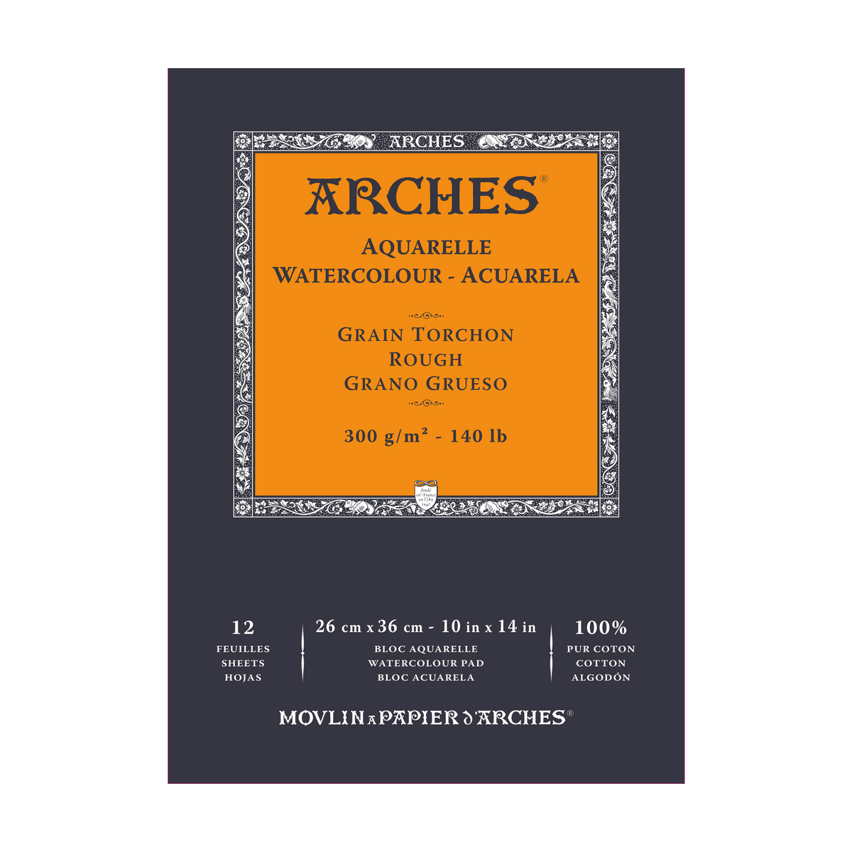 ARCHES Aquarelle Rough-Grain Natural White Watercolor Pad, 300 g/m², 12 Sheets