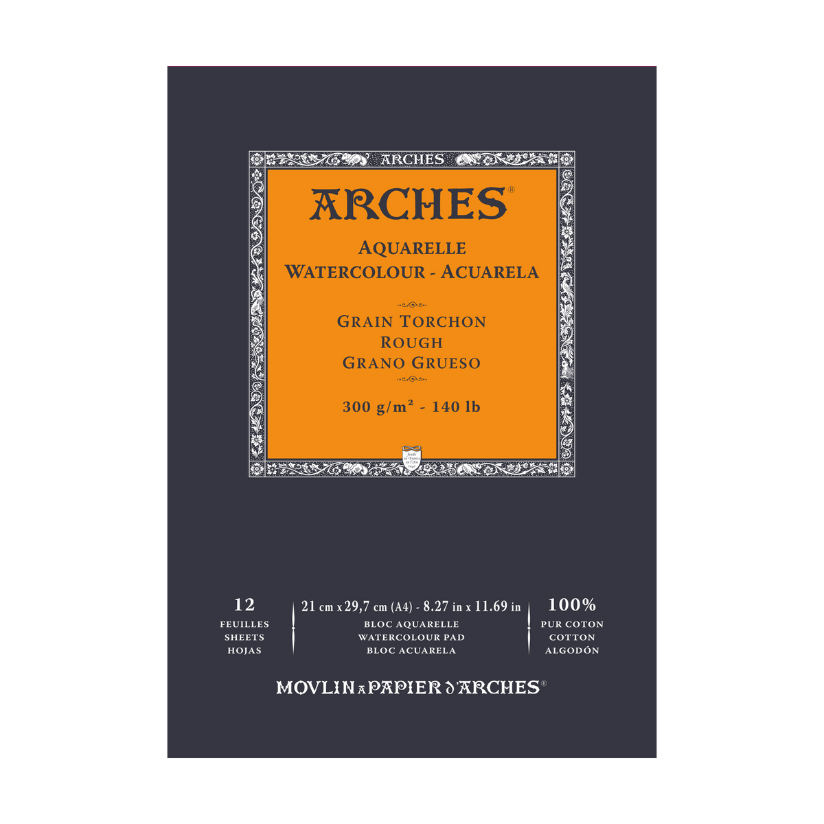 ARCHES Aquarelle Rough-Grain Natural White Watercolor Pad, 300 g/m², 12 Sheets
