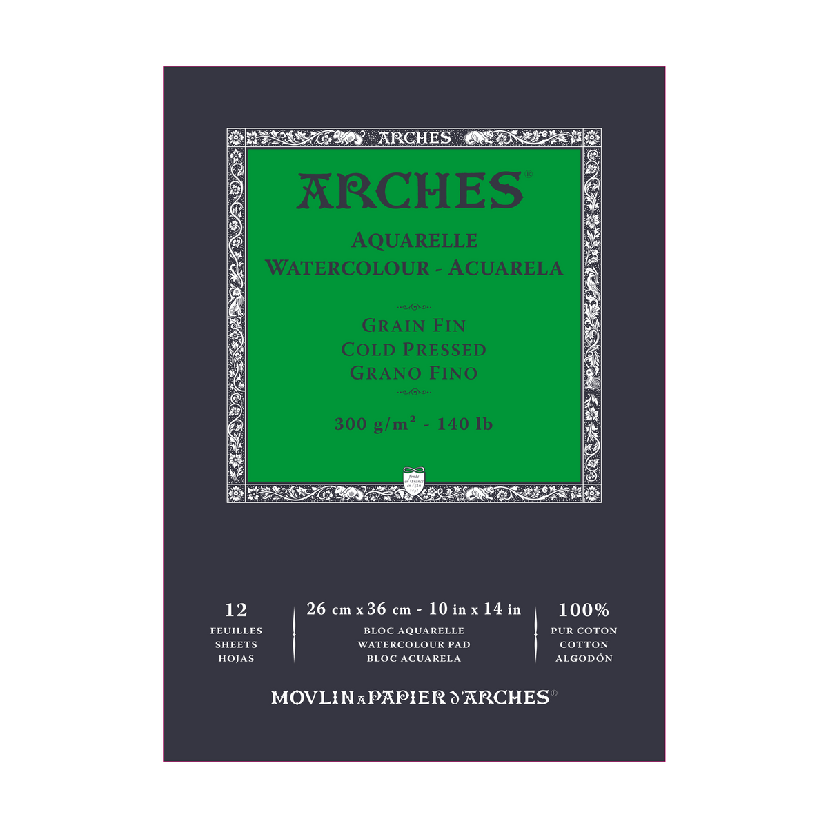 ARCHES Fine-Grain Cold-Pressed Natural White Watercolor Pad, 300 g/m², 12 Sheets (Sizes A5–A3)