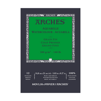 ARCHES Fine-Grain Cold-Pressed Natural White Watercolor Pad, 300 g/m², 12 Sheets (Sizes A5–A3)