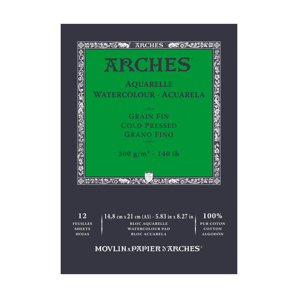 ARCHES Fine-Grain Cold-Pressed Natural White Watercolor Pad, 300 g/m², 12 Sheets (Sizes A5–A3)
