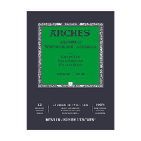 ARCHES Fine-Grain Cold-Pressed Natural White Watercolor Pad, 300 g/m², 12 Sheets (Sizes A5–A3)