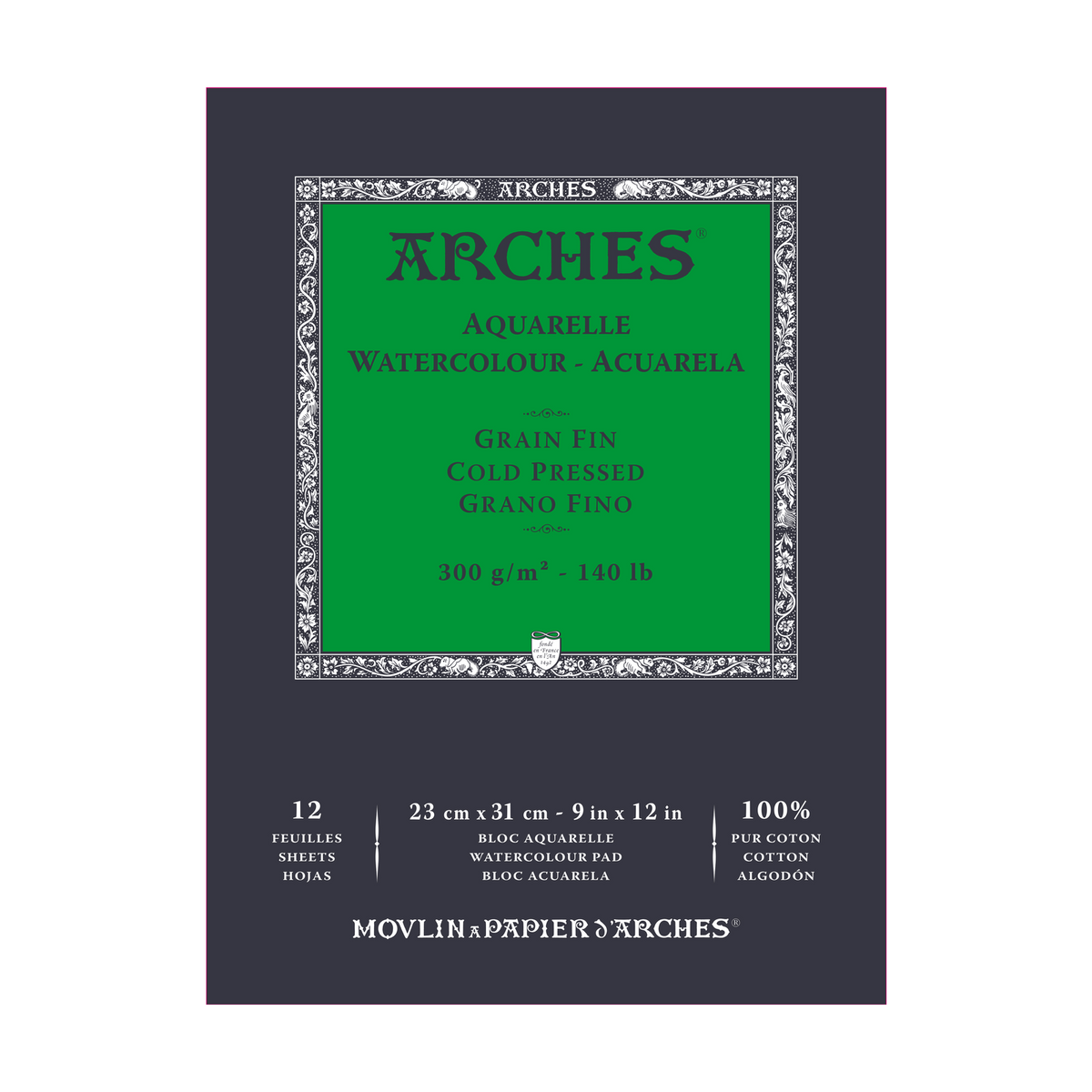 ARCHES Fine-Grain Cold-Pressed Natural White Watercolor Pad, 300 g/m², 12 Sheets (Sizes A5–A3)