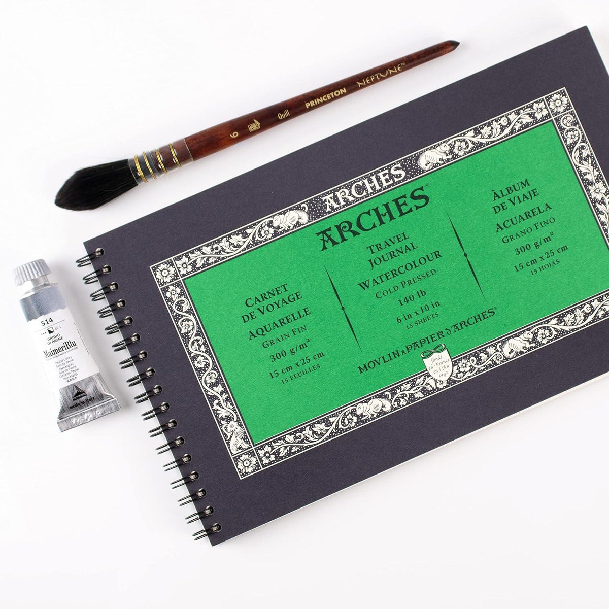 ARCHES Watercolor Pad, Cold-Pressed, 300 g/m², 15 x 25 cm, 15 Sheets, Spiral Bound