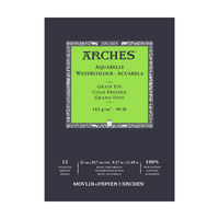 ARCHES Watercolor Pad, Fine Grain, Natural White, 185 g/m², A4, 15 Sheets