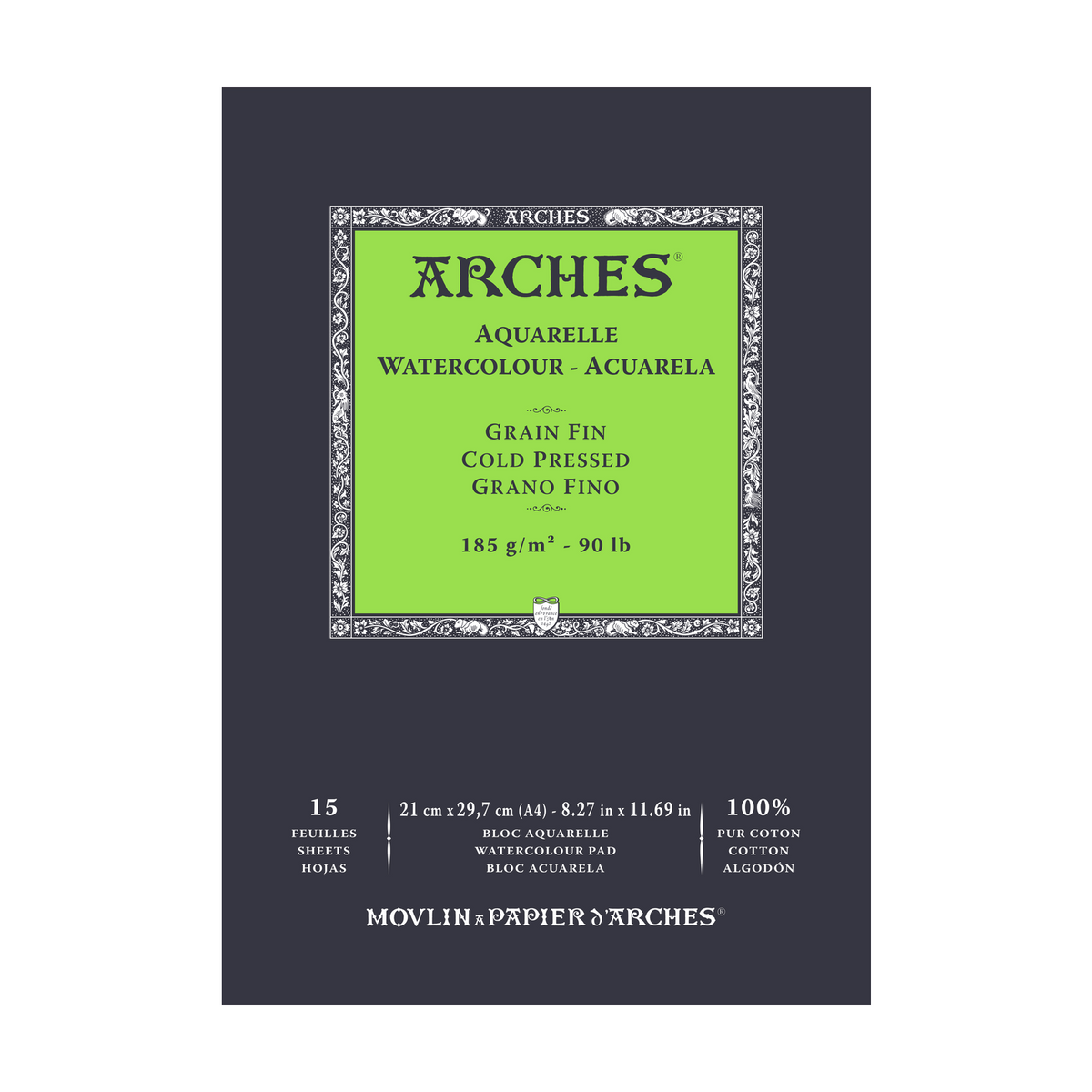 ARCHES Watercolor Pad, Fine Grain, Natural White, 185 g/m², A4, 15 Sheets
