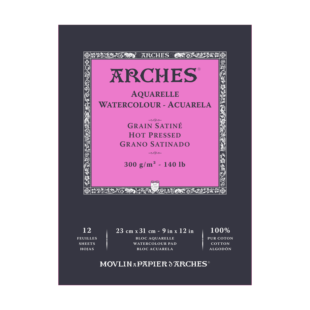 ARCHES Watercolor Pad, Smooth HP, Natural White, 300 g/m², A5–A3, 12 Sheets