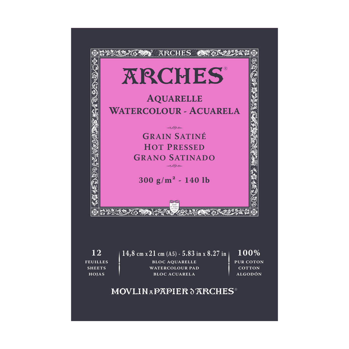 ARCHES Watercolor Pad, Smooth HP, Natural White, 300 g/m², A5–A3, 12 Sheets