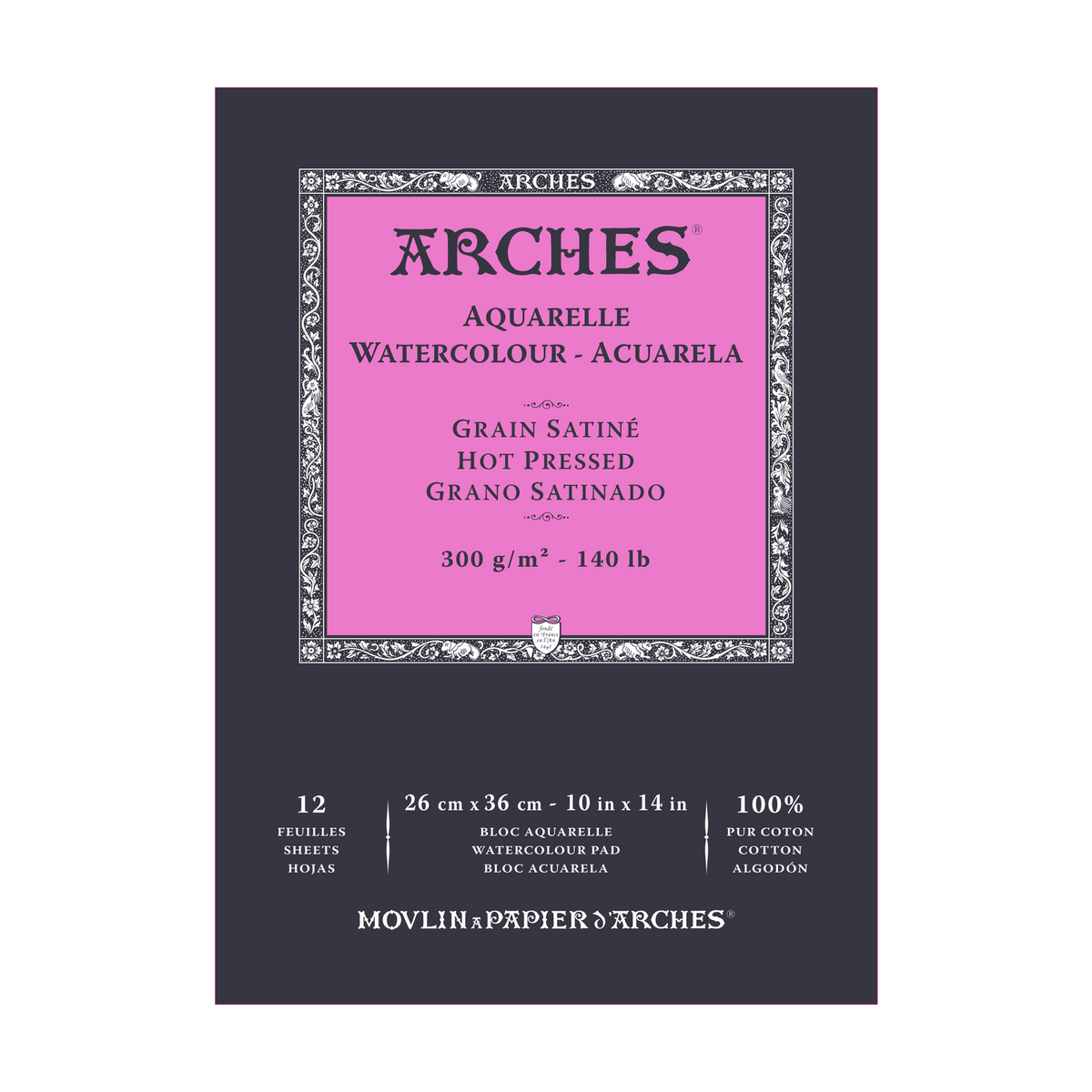 ARCHES Watercolor Pad, Smooth HP, Natural White, 300 g/m², A5–A3, 12 Sheets