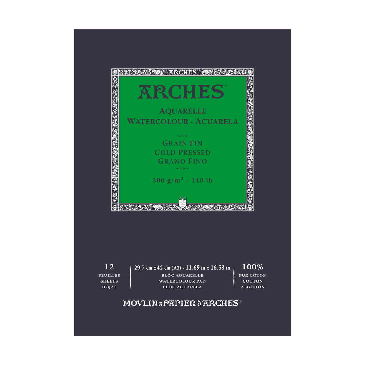 ARCHES Watercolour Pad Cold Pressed Natural White 300 gsm - 12 Sheets (Sizes A5 – A3)