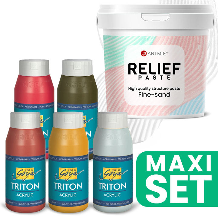 ARTMiE Relief 3D Paste and TRITON Acrylic Paints Set, 5 x 750 ml, Earthy Shades