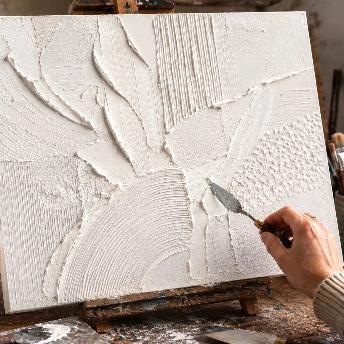 Abstract textured painting made with ARTMiE Butter Fine modeling paste