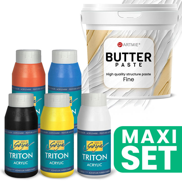 ARTMiE Butter and TRITON 3D Paste and Acrylic Paint Set, 5 x 750 ml, Basic Shades