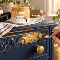 Gilding a carved dresser with a brush using ARTMiE MIDAS gold metallic paste