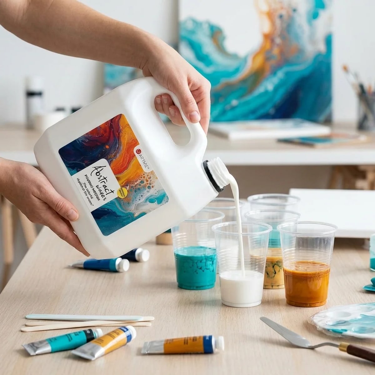 ARTMIE Abstract waves pouring medium 3 l — preparing paint mixes in cups