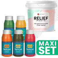 ARTMiE Relief 3D Paste and TRITON Acrylic Paints Set, 5 x 750 ml, Warm Shades