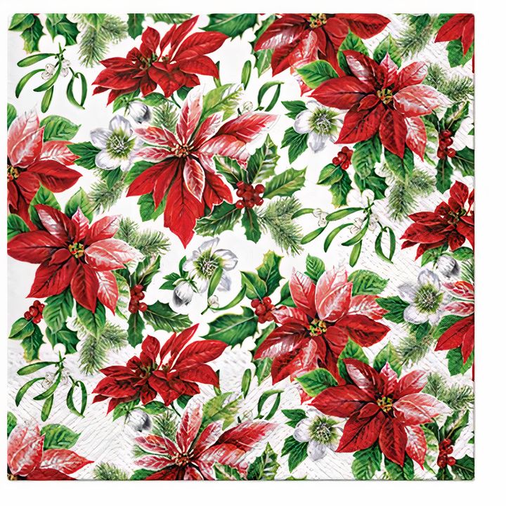 Beautiful Christmas Roses Decoupage Napkins - 1 pc