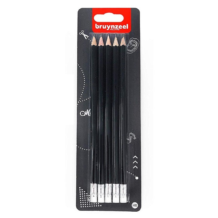 Bruynzeel Graphite Pencils with Erasers on the End, Holland / Set of 5