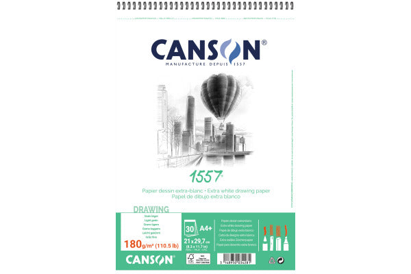 Canson 1557 Fine-Grain Sketch Pad, 180 g/m², A4, 30 Sheets, Spiral-Bound