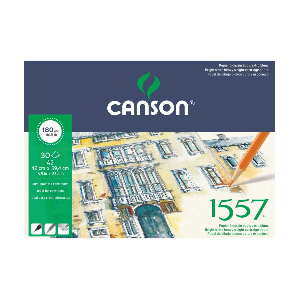 CANSON 1557 Sketch Pad A2 - 180 g - 30 Sheets, Glue-Bound