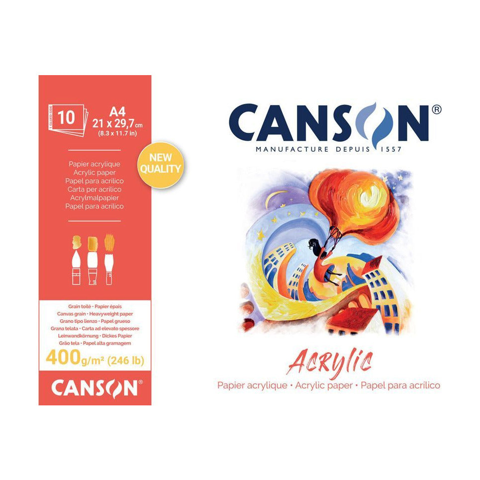 CANSON Acrylic Pad Cold Pressed Natural White 400 gsm 24 x 33 cm - 10 sheets