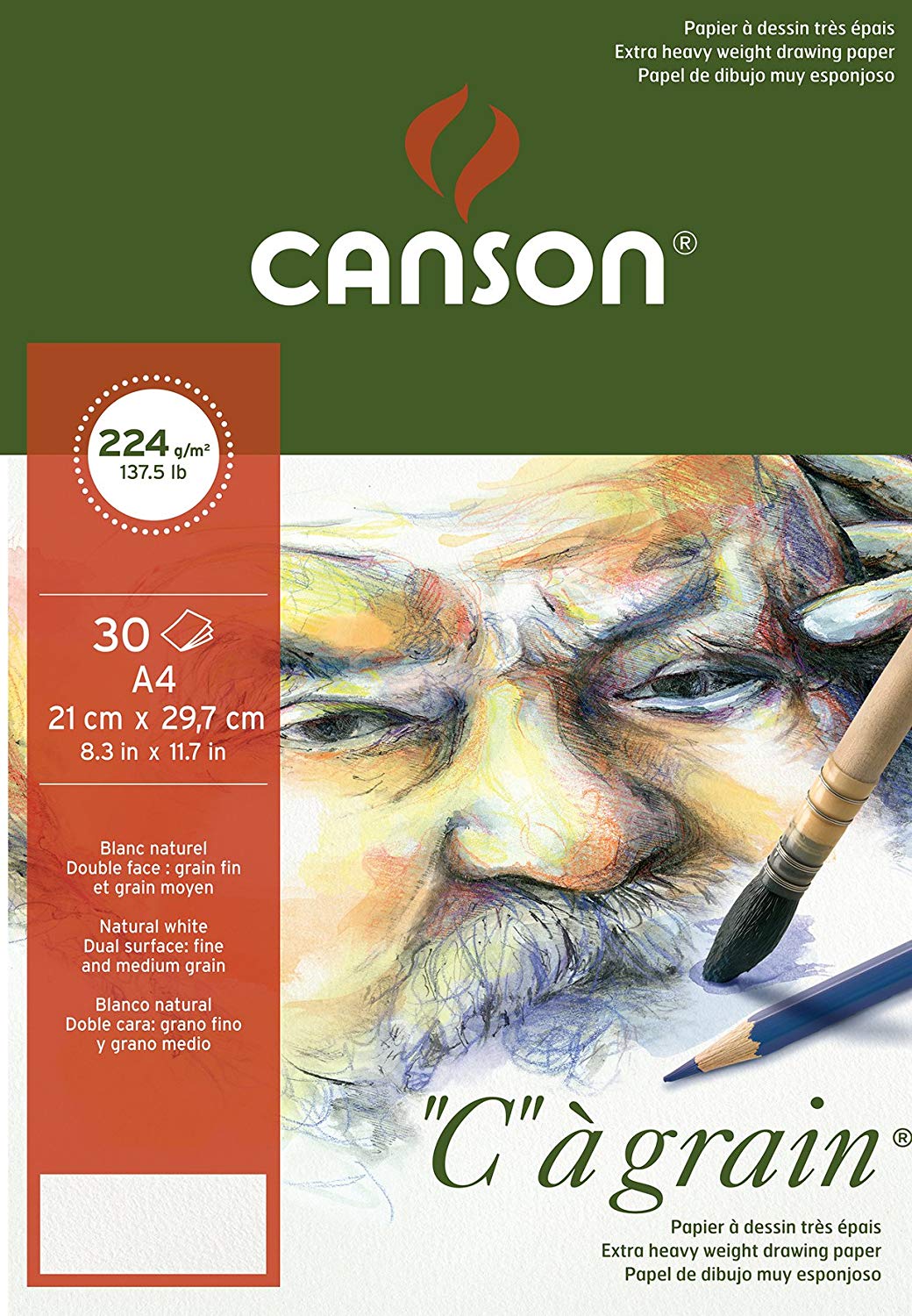 CANSON C a grain Sketchbook, 224 g/m², A3, 30 Sheets, Fine-Grain, Glue-Bound