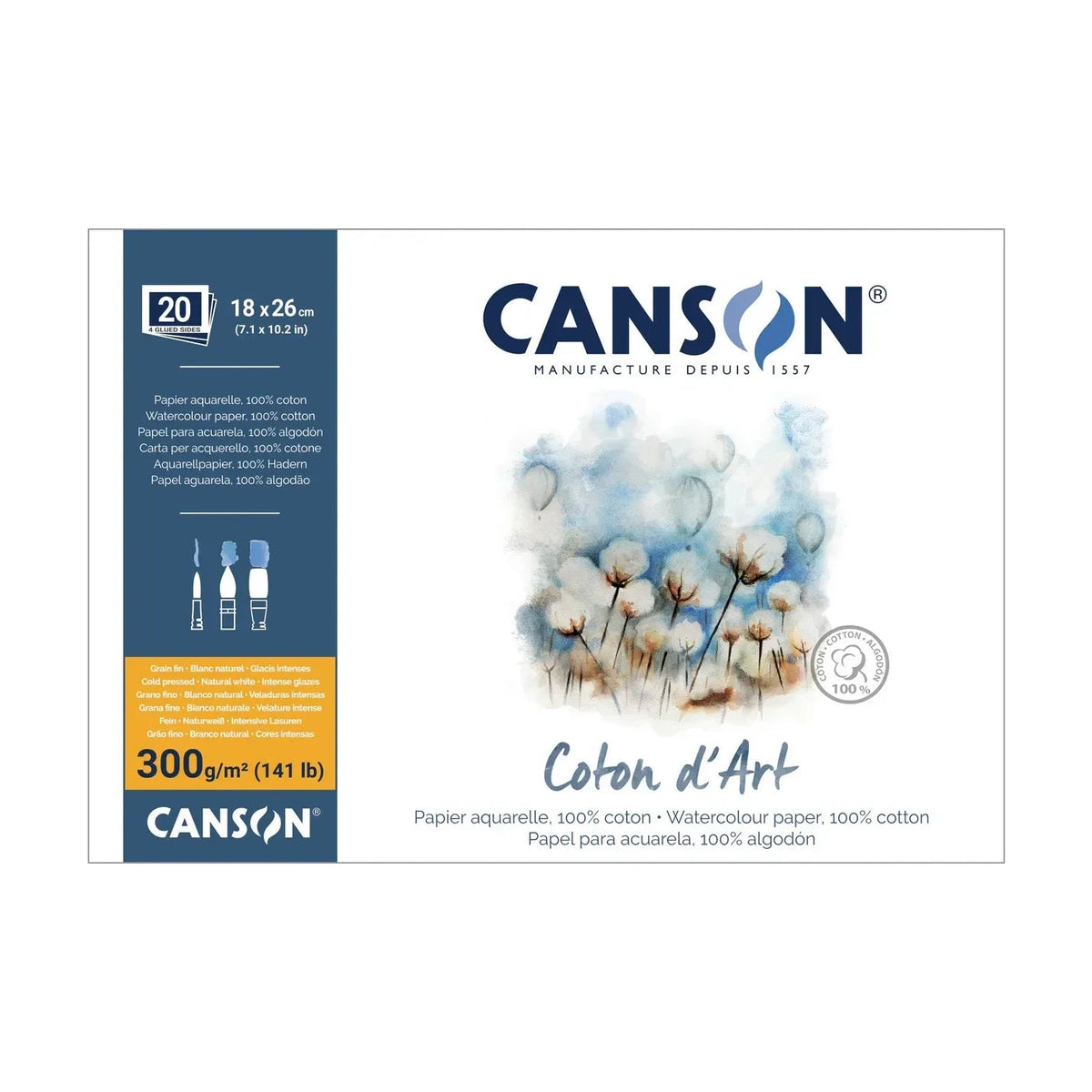 CANSON Coton d'Art Watercolor Pad CP 300 g/m² 18 x 26 cm - 20 sheets