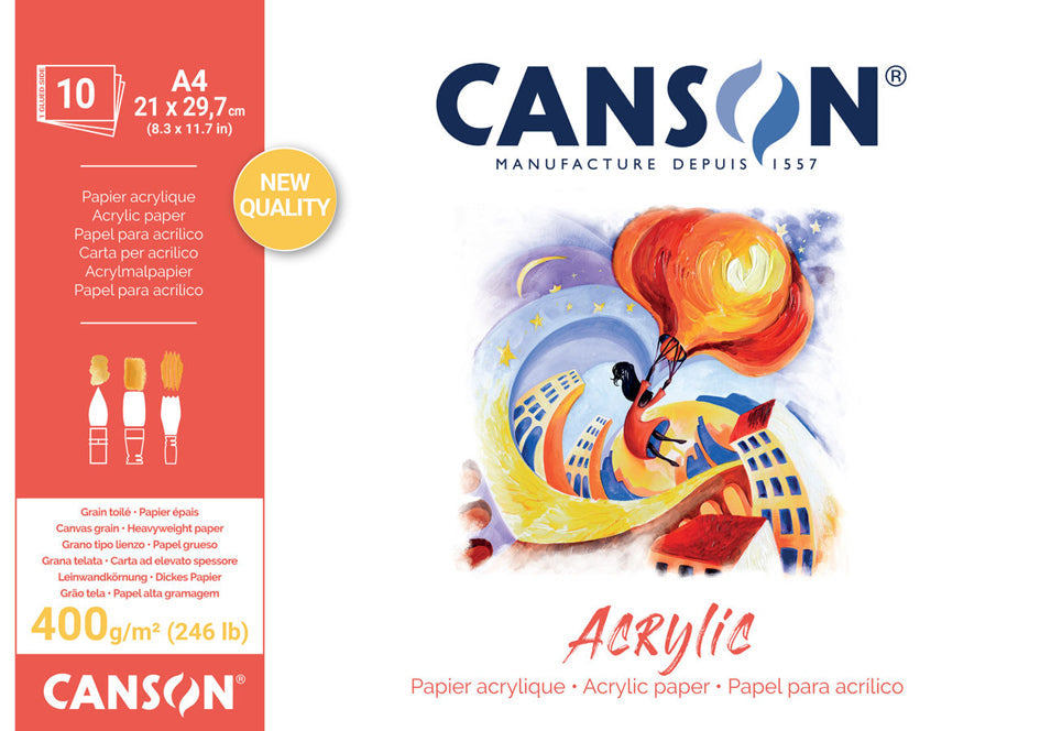 Canson CP Natural White Acrylic Pad, 400 g/m², 10 Sheets, 24 x 33 cm