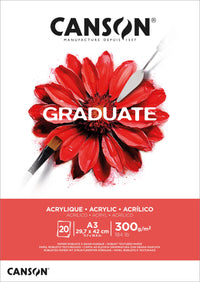 CANSON Graduate Acrylic Pad, 300 g, 20 Sheets, A3, Glue-Bound