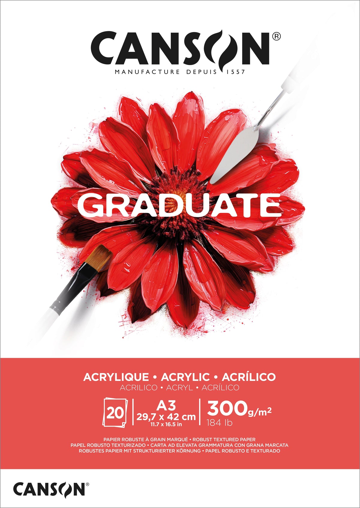 CANSON Graduate Acrylic Pad, 300 g, 20 Sheets, A3, Glue-Bound