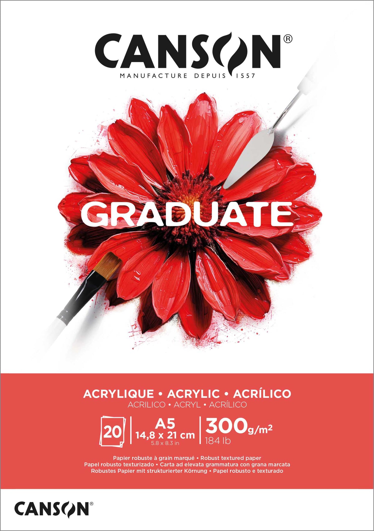 CANSON Graduate Acrylic Paint Pad, 300 g/m², 20 Sheets, A5