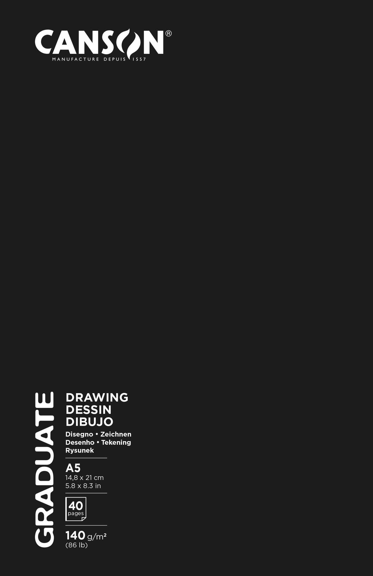 Canson Graduate Art Book Sketch & Draw Sketchbook, 140 g/m², 40 Sheets, A5, Hard Cover