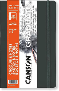 Canson Graduate Art Book Sketchbook, 90 g/m², 184 Sheets, 14 x 21.6 cm, Softcover, Dark Gray